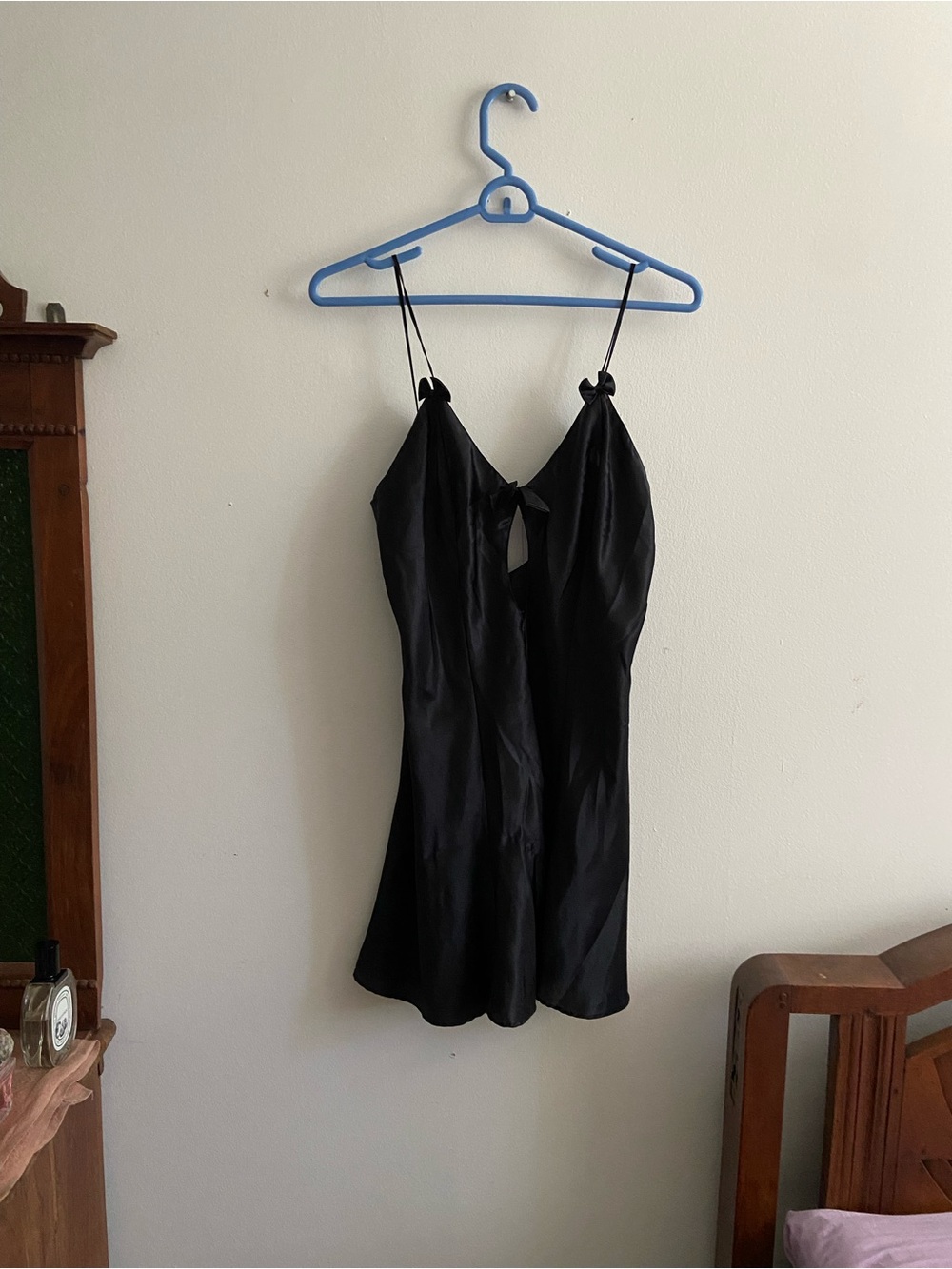 Fredericks of Hollywood 1990s Black Satin Slip Dress with Bow Ties M